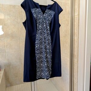 Dressbarn Navy and White Patterned Dress